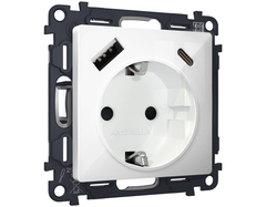 MA110010 Комплект механизма электрической розетки ALFA Белый глянец 2USB A+C 20W (быстрая зарядка) с/з QUANT (AP1100, VM160)
