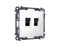 MA112110 Комплект механизма компьютерной двойной розетки RJ-45 с автоматической защитной шторкой ALFA Белый глянец QUANT (AP1121, VM189)