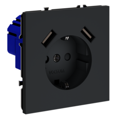 Розетка встраиваемая VOLTUM S70 с заземлением и защитными шторками, 16А, с USB, A+A, (графит)