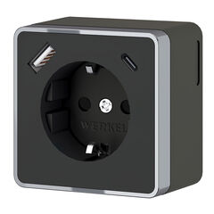 Розетка с заземлением, шторками и USB тип A+C Gallant чёрный хром W5071735