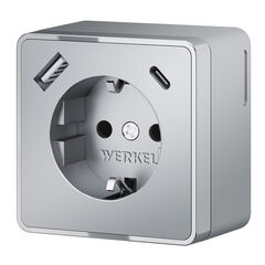 Розетка с заземлением, шторками и USB тип A+C Gallant серебряный W5071706