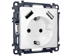 MA109010 Комплект механизма электрической розетки ALFA Белый глянец 2USB A+A 18W (быстрая зарядка) с/з QUANT (AP1090, VM155)