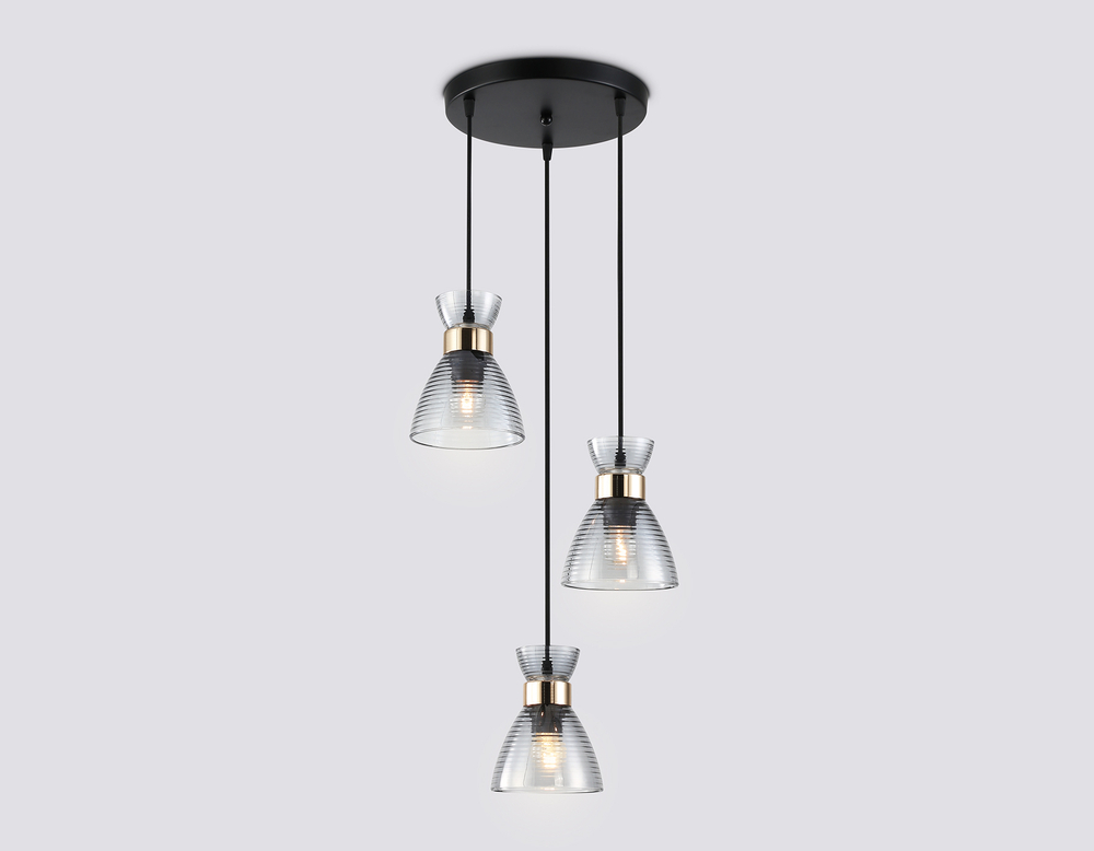 TR3408/3 BK/FGD/SM черный/золото/дымчатый E27/3 max 60W D345*1000