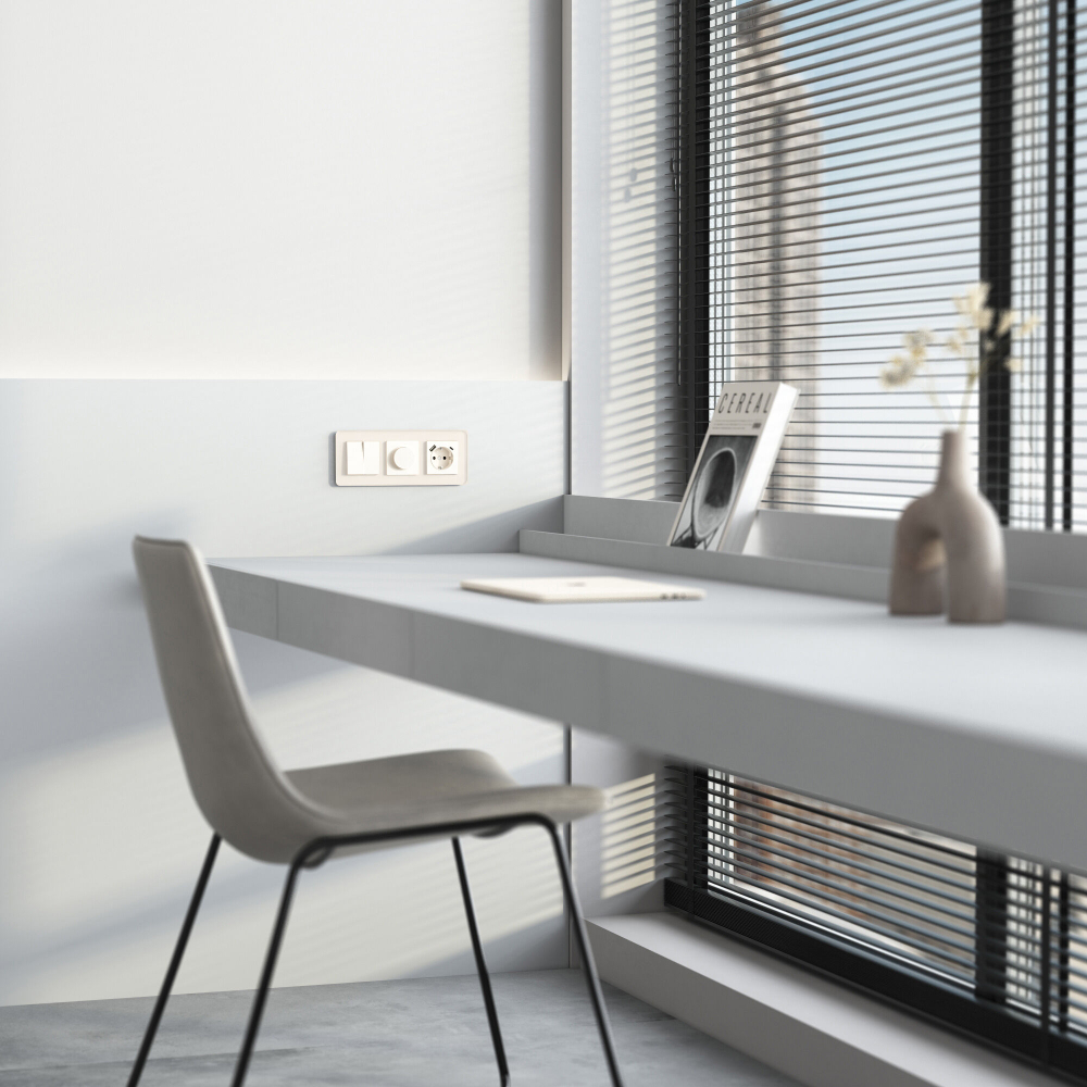 Розетка с заземлением, шторками и USB тип A+C (айвори матовый) W1171762