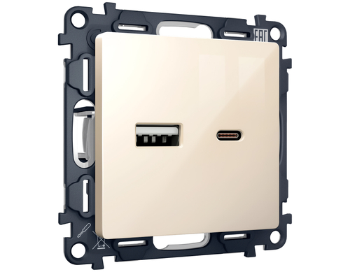 Купить MA311010 Комплект механизма розетки ALFA Бежевый глянец 2USB A+C 20W (быстрая зарядка) QUANT (AP3110, VM177)