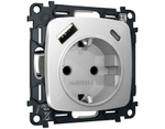 MO410010 Комплект механизма электрической розетки OMEGA Серебро глянец 2USB A+C 20W (быстрая зарядка) с/з QUANT (OP4100, VM160)
