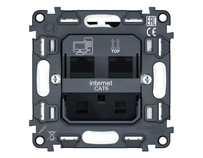 VM189 Механизм компьютерной двойной розетки RJ-45 (8P8C) CAT6 с автоматической защитной шторкой QUANT