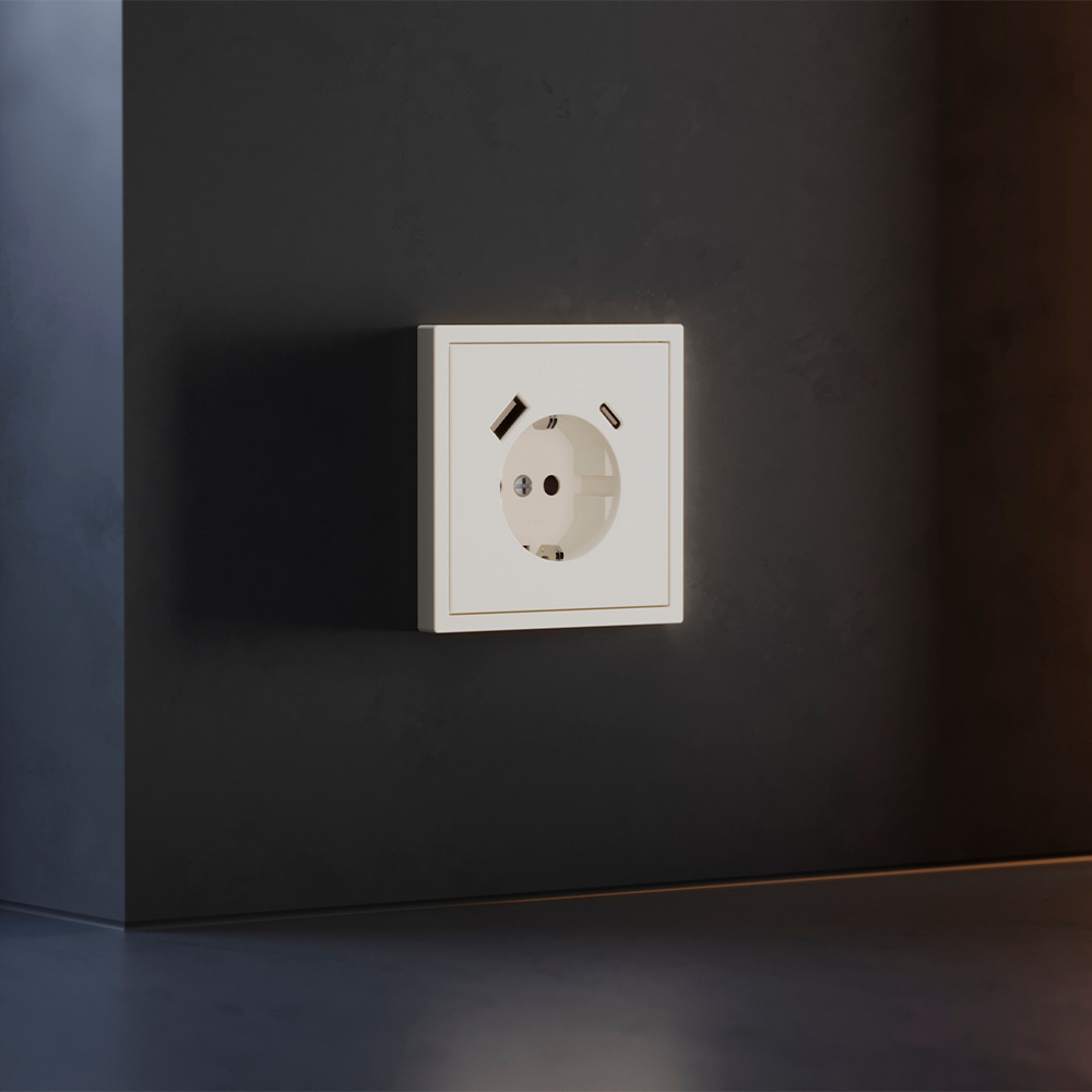 Накладка для розетки с заземлением и защитными шторками, с USB A+C, S70 (хлопок)