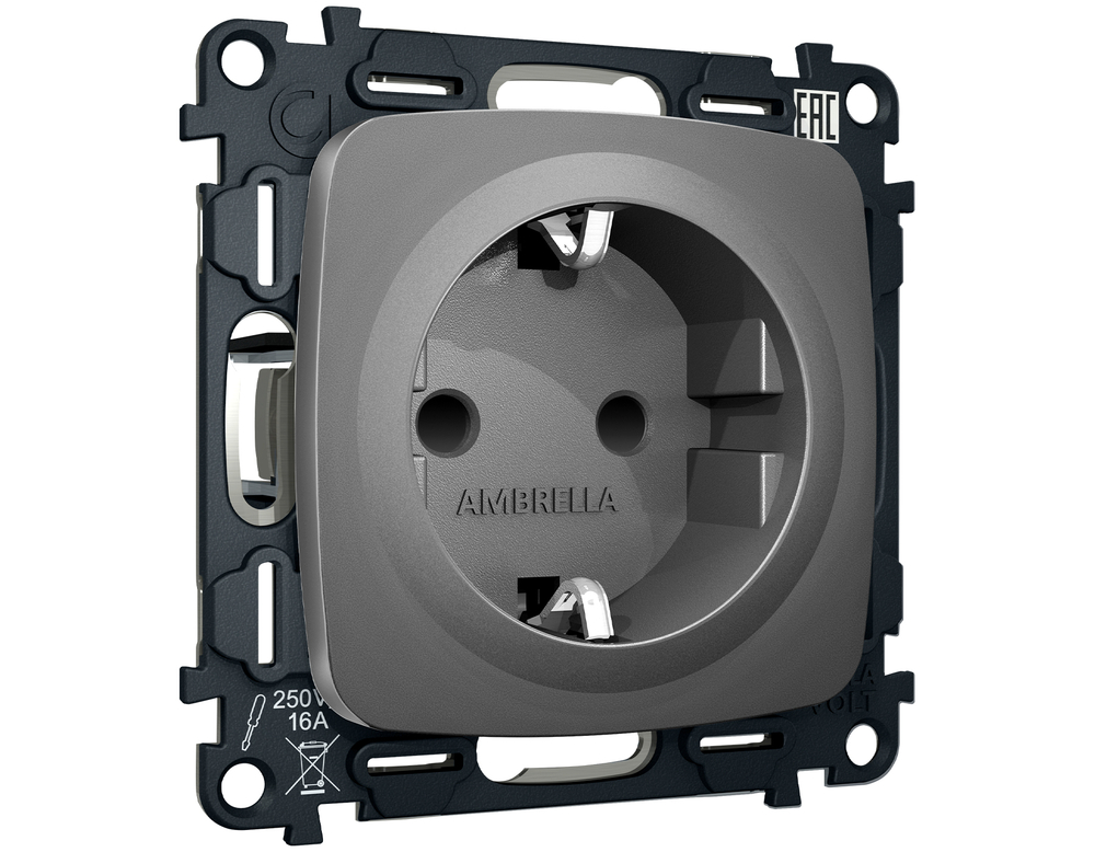 MO657010 Комплект механизма электрической розетки OMEGA Антрацит серый с/з и шторками QUANT (OP6570, VM141)