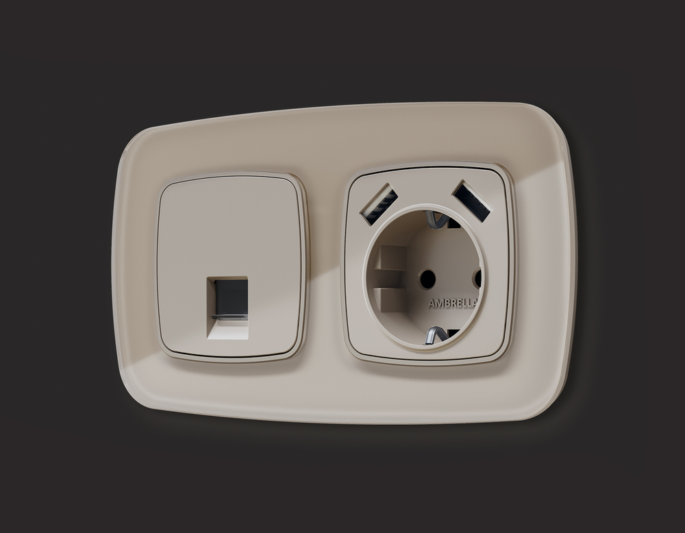 MO372010 Комплект механизма компьютерной розетки OMEGA Серо-бежевый матовый RJ-45(8P8C) CAT6 с шторкой QUANT (OP3720, VM188)