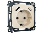MO309010 Комплект механизма электрической розетки OMEGA Бежевый глянец 2USB A+A 18W (быстрая зарядка) с/з QUANT (OP3090, VM155)