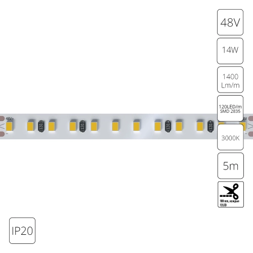 Купить Светодиодная лента 48V 14,4W/m 3000К 5м IP20 Arte Lamp TAPE A4812010-05-3K