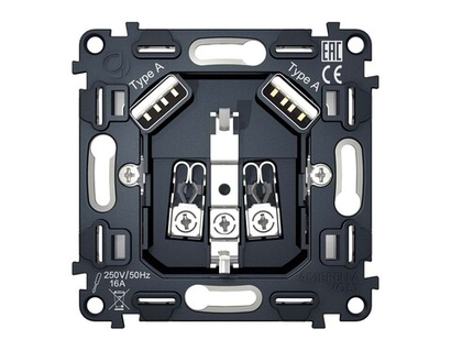 VM155 Механизм электрической розетки 2USB A+A 18W (быстрая зарядка) с/з на винтовых зажимах QUANT