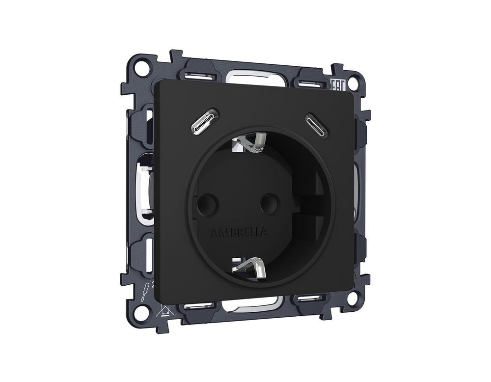 MA810510 Комплект механизма электрической розетки 2USB С+C 20W с/з на винтовых зажимах 16A-250V ALFA Черный матовый QUANT (AP8105, VM165)