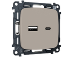 MO371010 Комплект механизма розетки OMEGA Серо-бежевый матовый 2USB A+C 20W (быстрая зарядка) QUANT (OP3710, VM177)