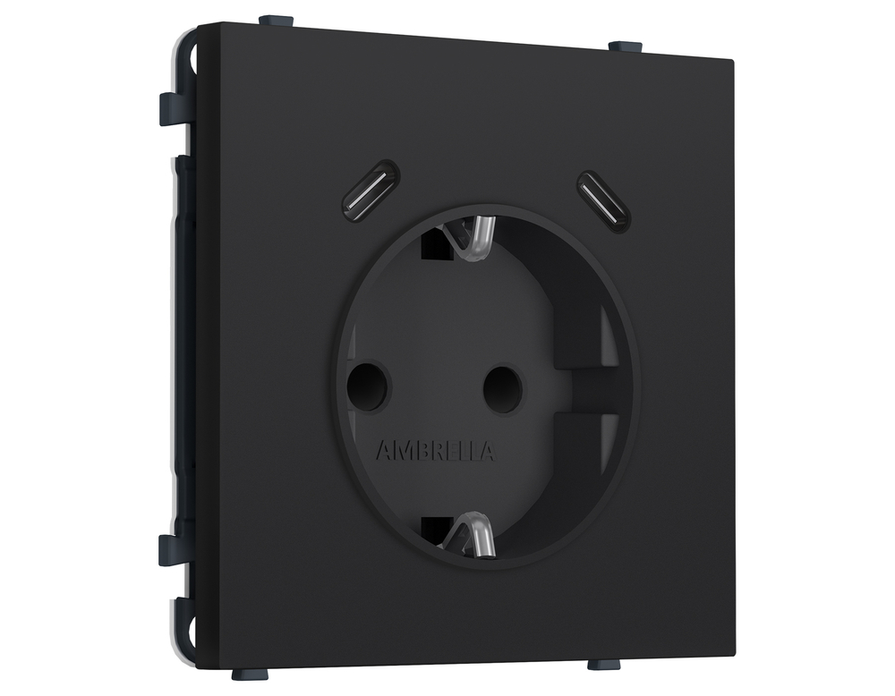 MS990510 Комплект механизма электрической розетки SIGMA Черный Мягкое касание 2USB С+C 20W (быст. зар.) с/з с/ш 16A-250V QUANT PRO (SP9905, PR165)