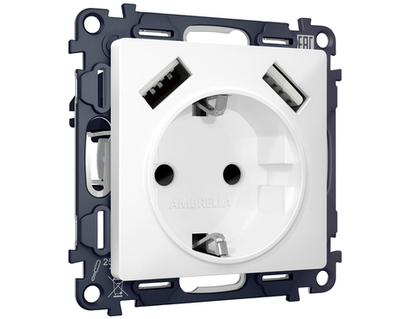 MA129010 Комплект механизма электрической розетки ALFA Белый матовый 2USB A+A 18W (быстрая зарядка) с/з QUANT (AP1290, VM155)