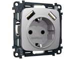 MO509010 Комплект механизма электрической розетки OMEGA Сталь матовый 2USB A+A 18W (быстрая зарядка) с/з QUANT (OP5090, VM155)