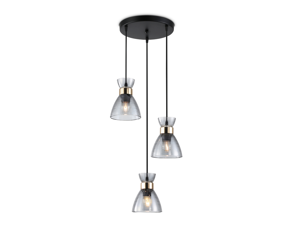 TR3408/3 BK/FGD/SM черный/золото/дымчатый E27/3 max 60W D345*1000