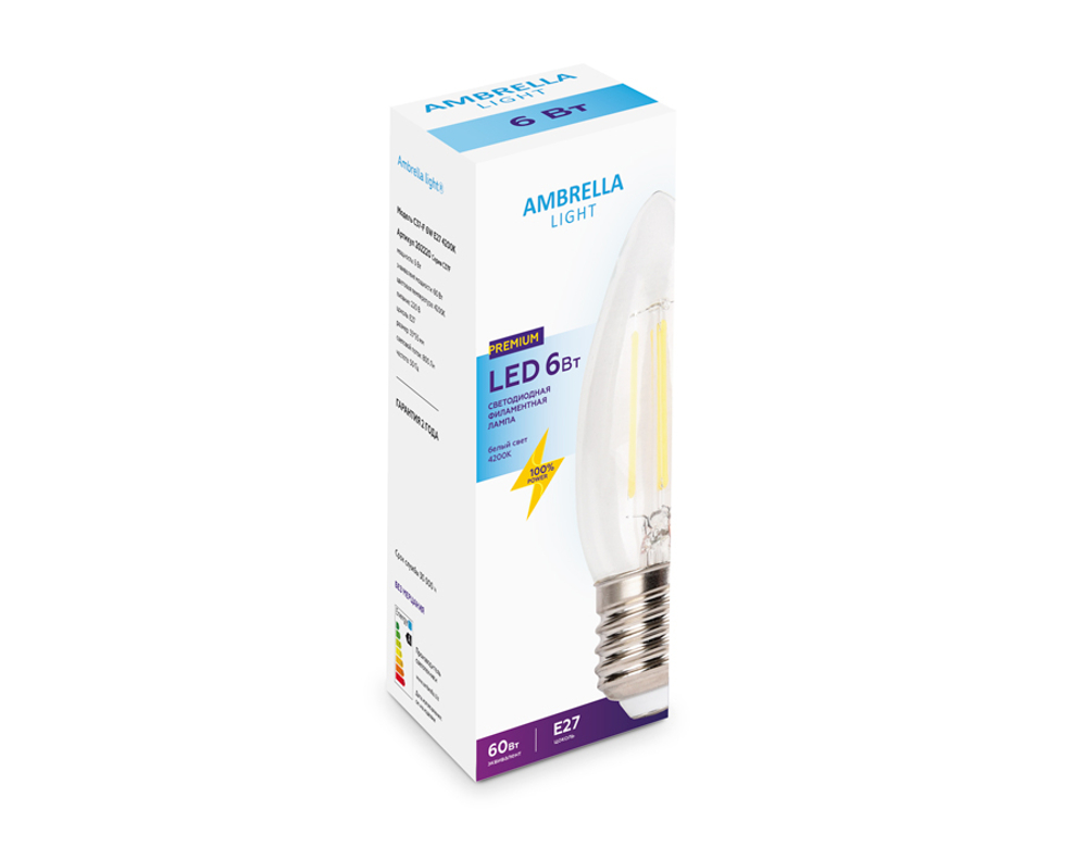 202220 Filament LED C37-F 6W E27 4200K (60W)