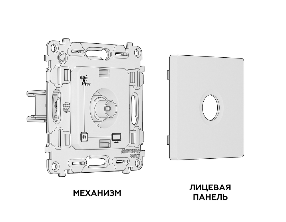 MA513010 Комплект механизма TV розетки оконечной ALFA Сталь матовый 50-870 MHz 1dB QUANT (AP5130, VM202)