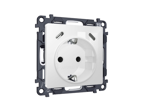 Купить MA110510 Комплект механизма электрической розетки 2USB С+C 20W с/з на винтовых зажимах 16A-250V ALFA Белый глянец QUANT (AP1105, VM165)