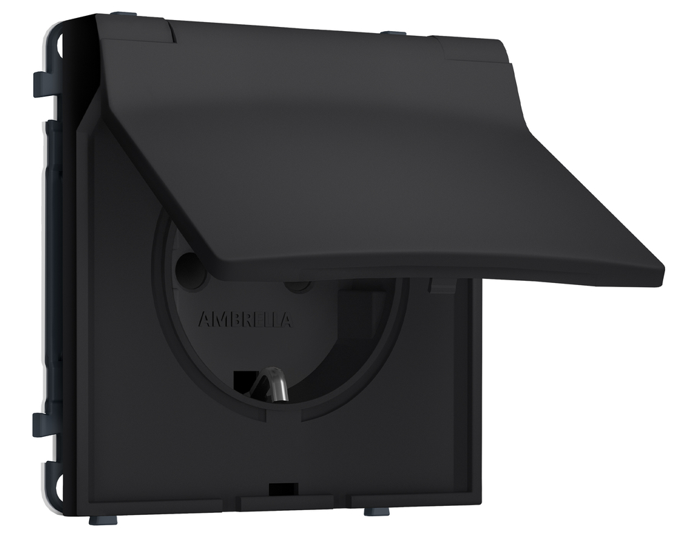 MS988010 Комплект механизма электрической розетки SIGMA Черный Мягкое касание 50Hz 2P+E с/з с/ш и крышкой IP44 16A-250V QUANT PRO (SP9880, PR141)