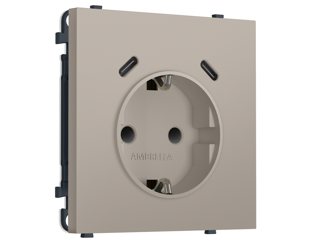 MS370510 Комплект механизма электрической розетки SIGMA Серо-бежевый матовый 2USB С+C 20W (быст. зар.) с/з с/ш 16A-250V QUANT PRO (SP3705, PR165)