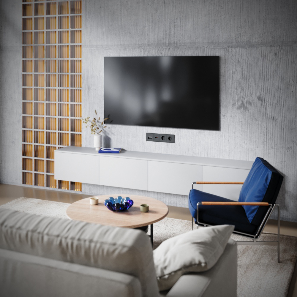 Накладка для розетки TV+RJ45 кат. 6, S70 (черный матовый)
