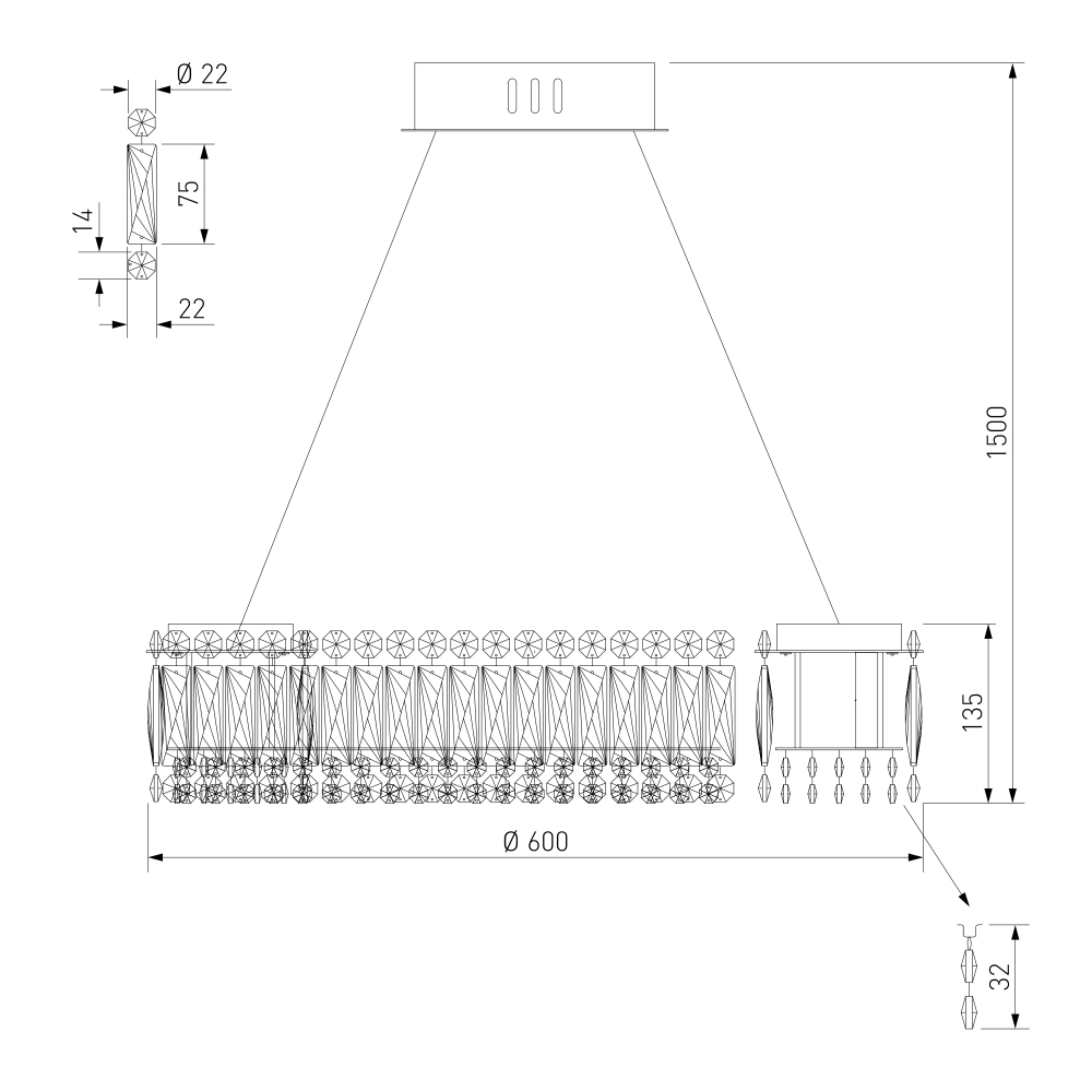 Люстра хрустальная светодиодная 101007 LED