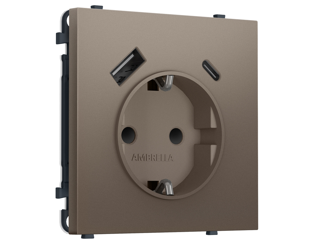 MS640010 Комплект механизма электрической розетки SIGMA Темная бронза матовый 2USB A+C 20W (быст. зар.) с/з с/ш 16A-250V QUANT PRO (SP6400, PR160)