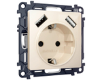 MA309010 Комплект механизма электрической розетки ALFA Бежевый глянец 2USB A+A 18W (быстрая зарядка) с/з QUANT (AP3090, VM155)