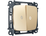 MO604015 Комплект механизма 2-кл выключателя с подсветкой 5600K OMEGA Шампань QUANT (OP6040, VM115, G14W)