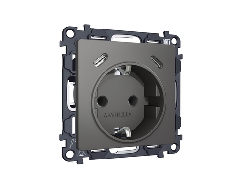 Купить MA660510 Комплект механизма электрической розетки 2USB С+C 20W с/з на винтовых зажимах 16A-250V ALFA Антрацит серый QUANT (AP6605, VM165)