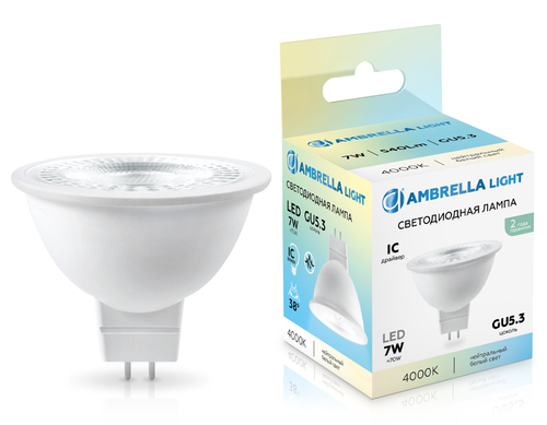 Купить 170714 LED MR16 7W IC GU5.3 4000K 175-265V 38°