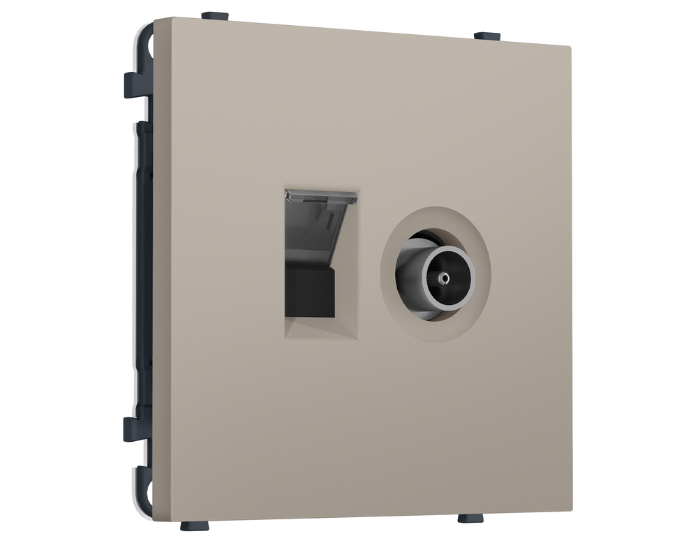 MS372510 Комплект механизма розетки компьютерной + TV оконечной SIGMA Серо-бежевый матовый RJ-45 CAT6/50-870MHz 1dB с/ш QUANT PRO (SP3725, PR195)