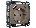 MO640010 Комплект механизма электрической розетки OMEGA Темная бронза матовый 2USB A+C 20W (быстрая зарядка) с/з QUANT (OP6400, VM160)
