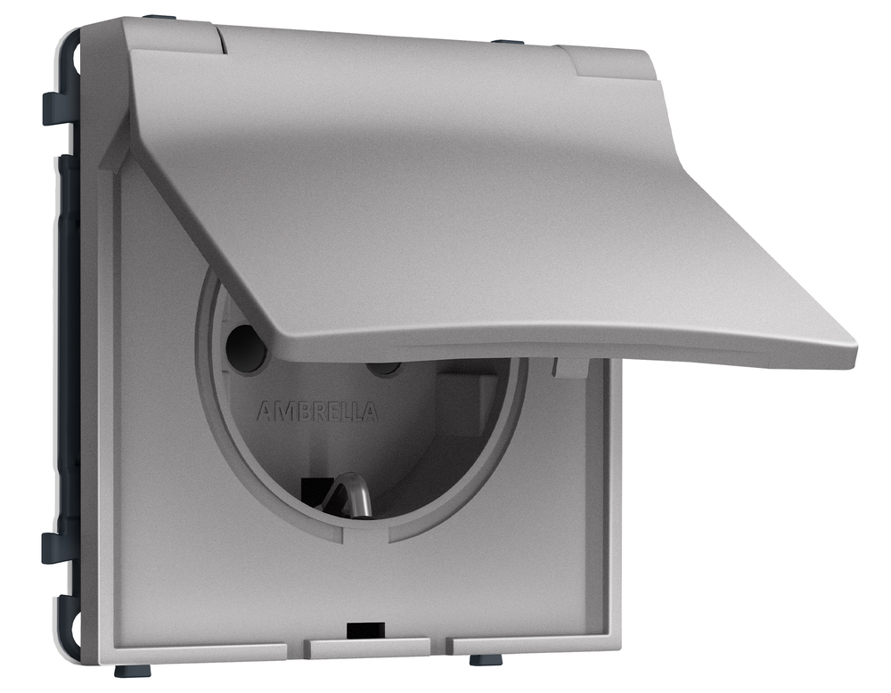 MS508010 Комплект механизма электрической розетки SIGMA Сталь матовый 50Hz 2P+E с/з с/ш и крышкой IP44 16A-250V QUANT PRO (SP5080, PR141)
