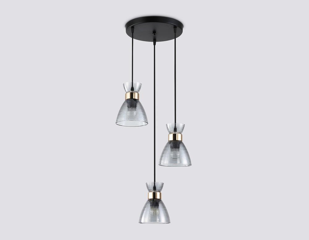 TR3408/3 BK/FGD/SM черный/золото/дымчатый E27/3 max 60W D345*1000
