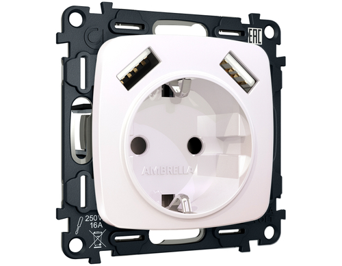 Купить MO209010 Комплект механизма электрической розетки OMEGA Жемчуг 2USB A+A 18W (быстрая зарядка) с/з QUANT (OP2090, VM155)