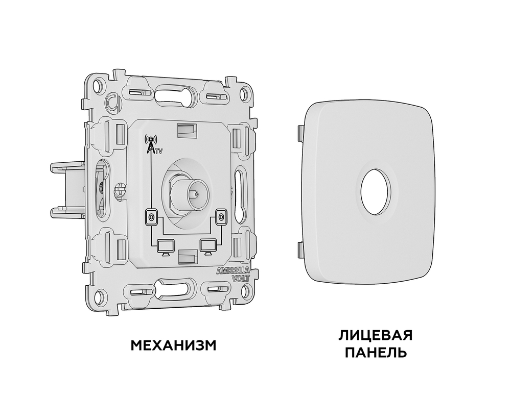 MO813030 Комплект механизма TV розетки проходной OMEGA Черный матовый 5-1000 MHz 4dB QUANT (OP8130, VM211)