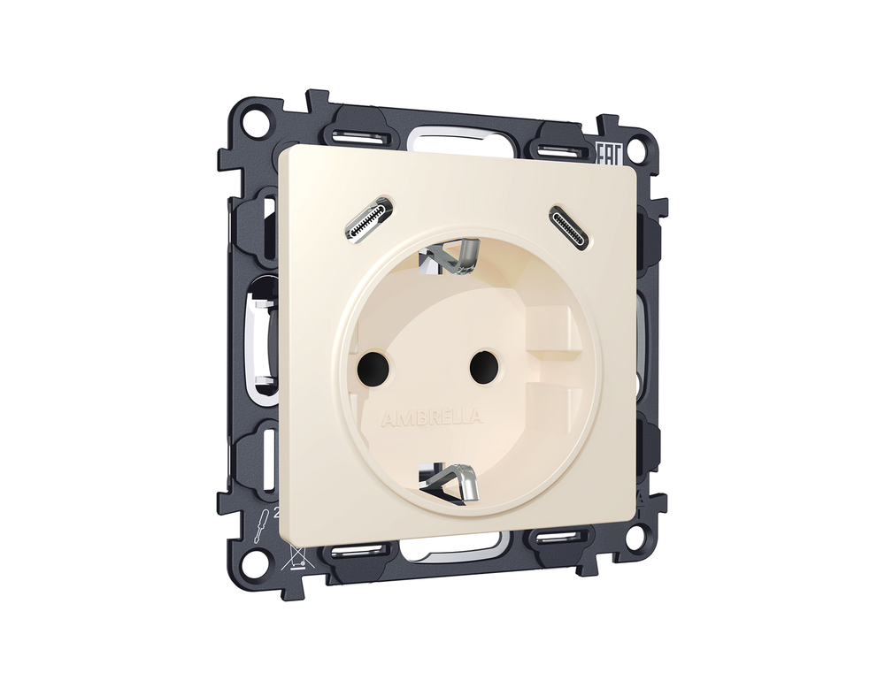 MA330510 Комплект механизма электрической розетки 2USB С+C 20W с/з на винтовых зажимах 16A-250V ALFA Бежевый матовый QUANT (AP3305, VM165)