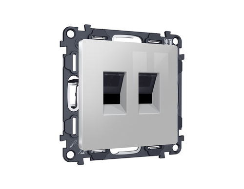 Купить MA412110 Комплект механизма компьютерной двойной розетки RJ-45 (8P8C) CAT6 с автоматической защитной шторкой ALFA Серебро глянец QUANT (AP4121, VM189)