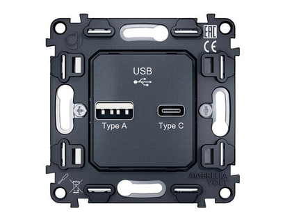 VM177 Механизм розетки 2USB A+C 20W (быстрая зарядка) QUANT