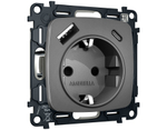 MO660010 Комплект механизма электрической розетки OMEGA Антрацит серый 2USB A+C 20W (быстрая зарядка) с/з QUANT (OP6600, VM160)