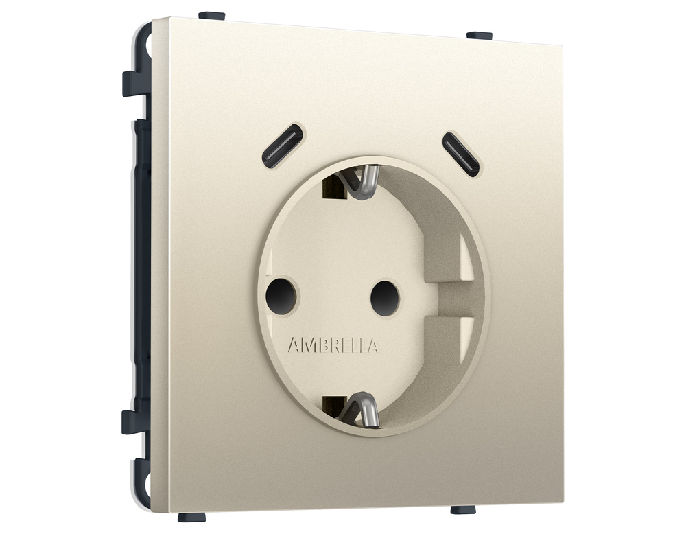 MS550510 Комплект механизма электрической розетки SIGMA Шёлк 2USB С+C 20W (быст. зар.) с/з с/ш 16A-250V QUANT PRO (SP5505, PR165)