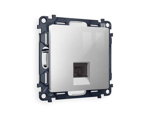 Купить MA412005 Комплект механизма компьютерной розетки RJ-45 экранированной с автоматической защитной шторкой ALFA Серебро глянец QUANT (AP4120, VM185)