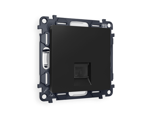 Купить MA812005 Комплект механизма компьютерной розетки RJ-45 экранированной с автоматической защитной шторкой ALFA Черный матовый QUANT (AP8120, VM185)