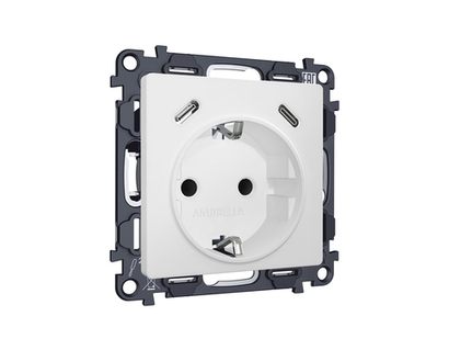 MA130510 Комплект механизма электрической розетки 2USB С+C 20W с/з на винтовых зажимах 16A-250V ALFA Белый матовый QUANT (AP1305, VM165)