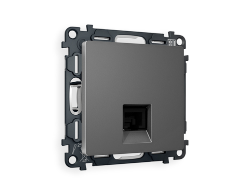 Купить MA662005 Комплект механизма компьютерной розетки RJ-45 экранированной с автоматической защитной шторкой ALFA Антрацит серый QUANT (AP6620, VM185)